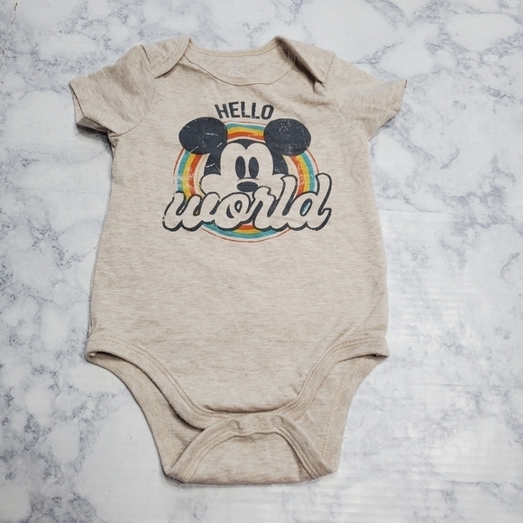 DISNEY Baby One Piece Bodysuit‎ 18 month cream Hello World Mickey Mouse - Picture 1 of 7